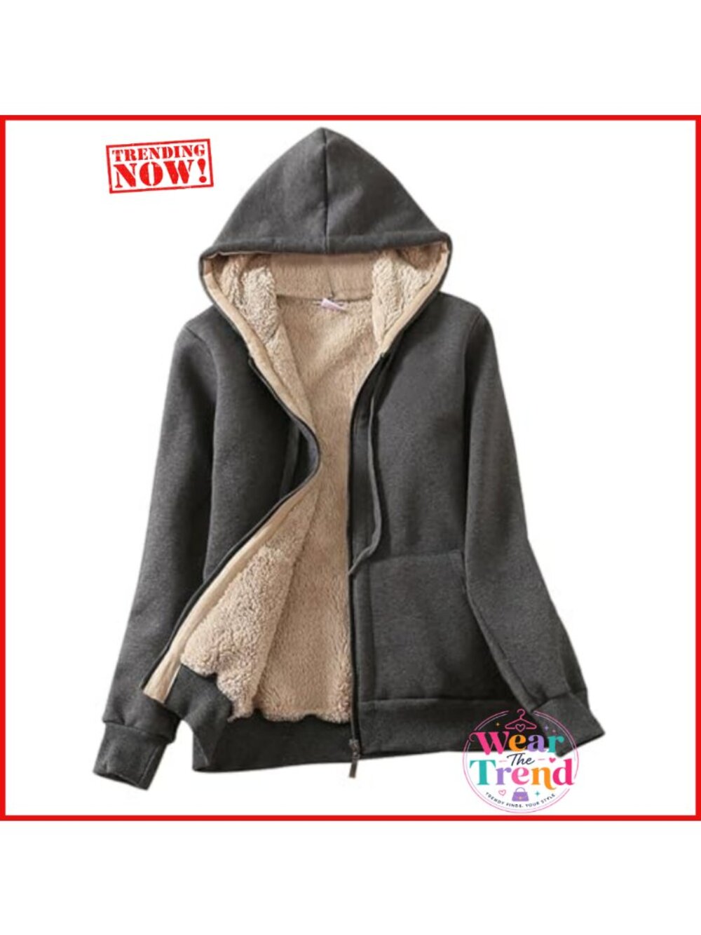 Sherpa Lined Zip Up Hoodie Fleece Jacket Winter Warm Women